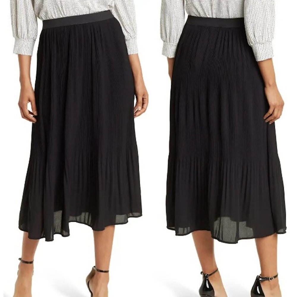 NWT New $99 Adrianna Papell Black Release Pleat Midi Skirt Size M